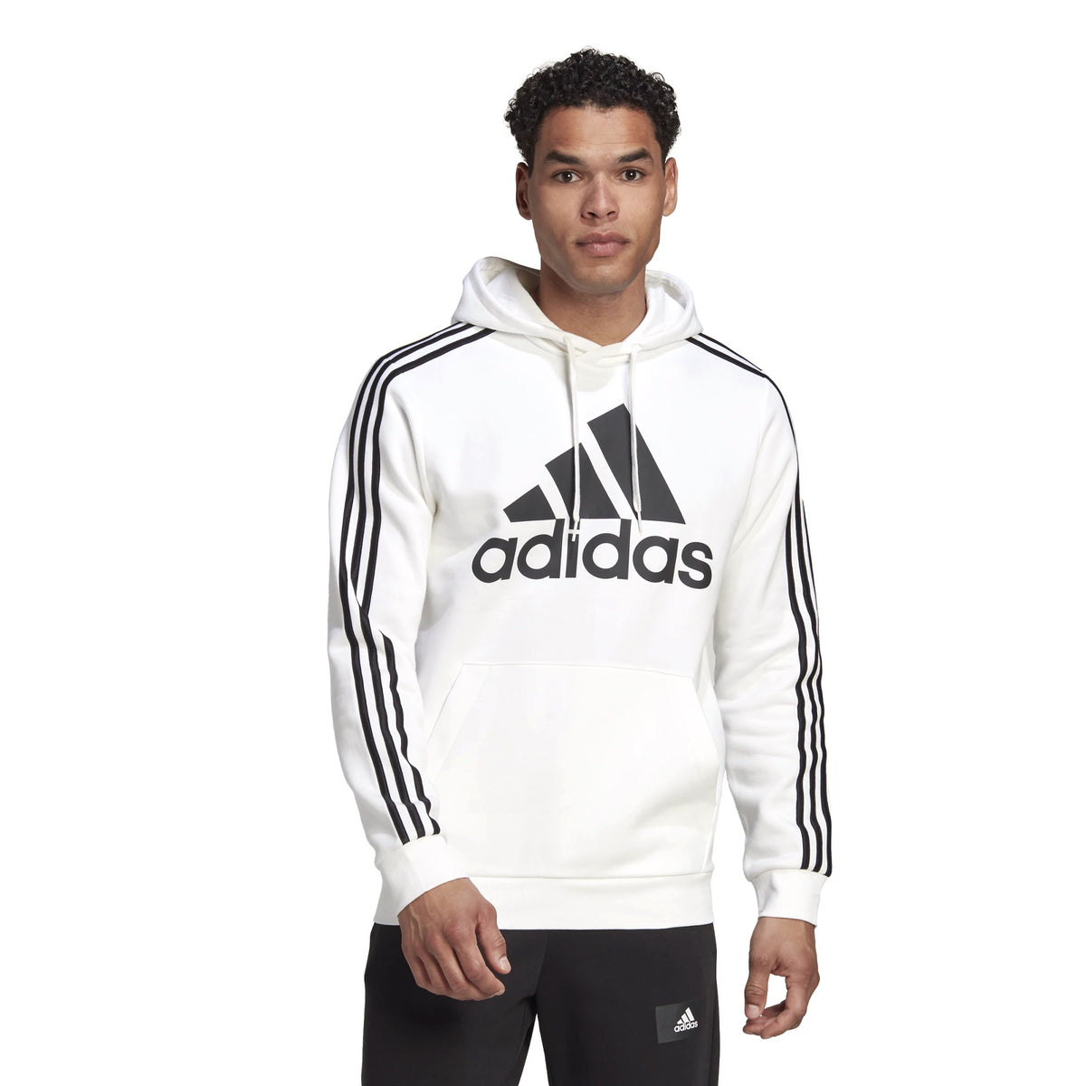 Adidas hoodie stripes logo "Essentials fleece" white