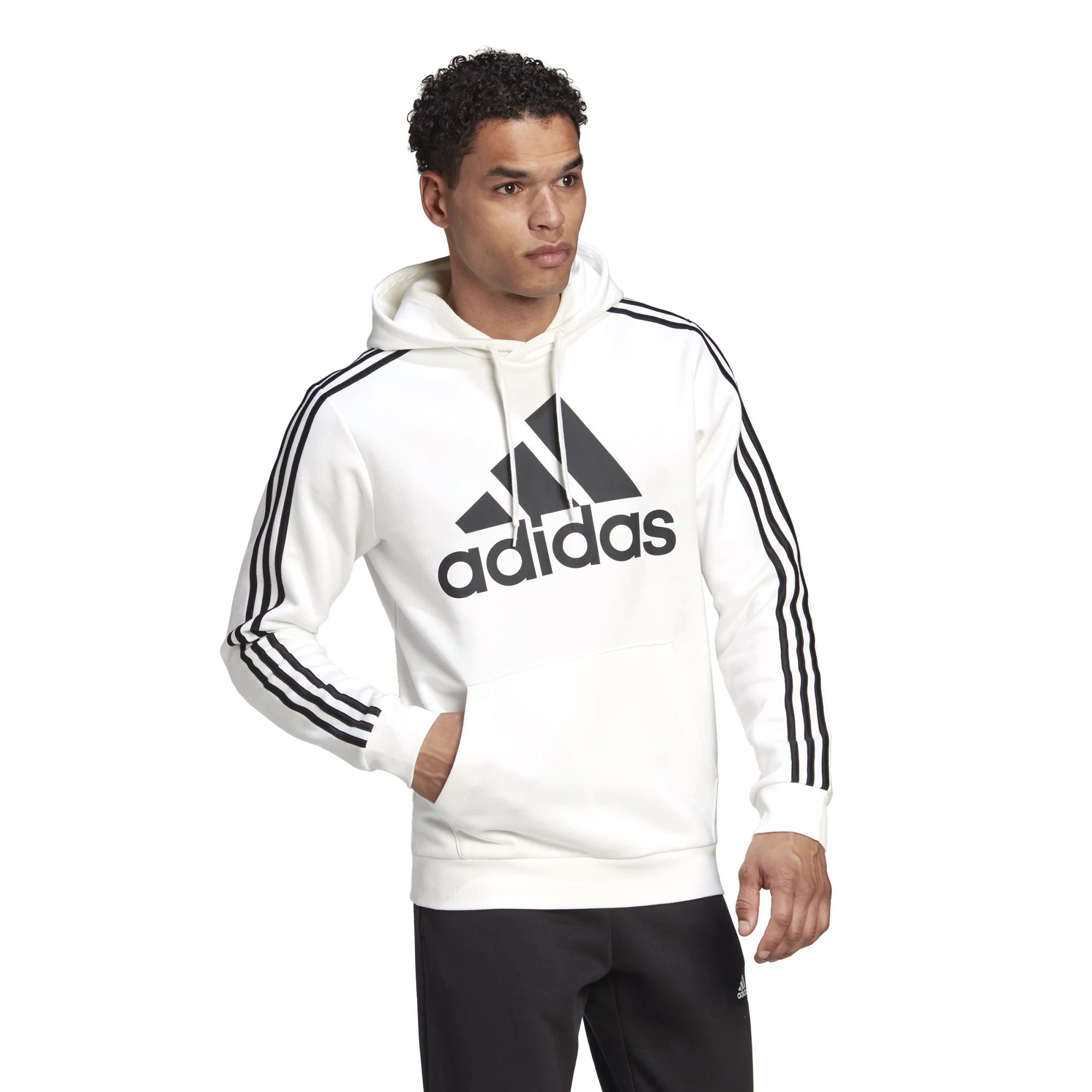 Adidas hoodie stripes logo "Essentials fleece" white