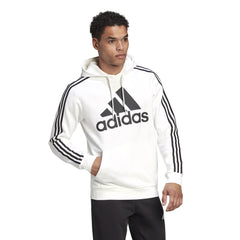 Adidas hoodie stripes logo "Essentials fleece" white