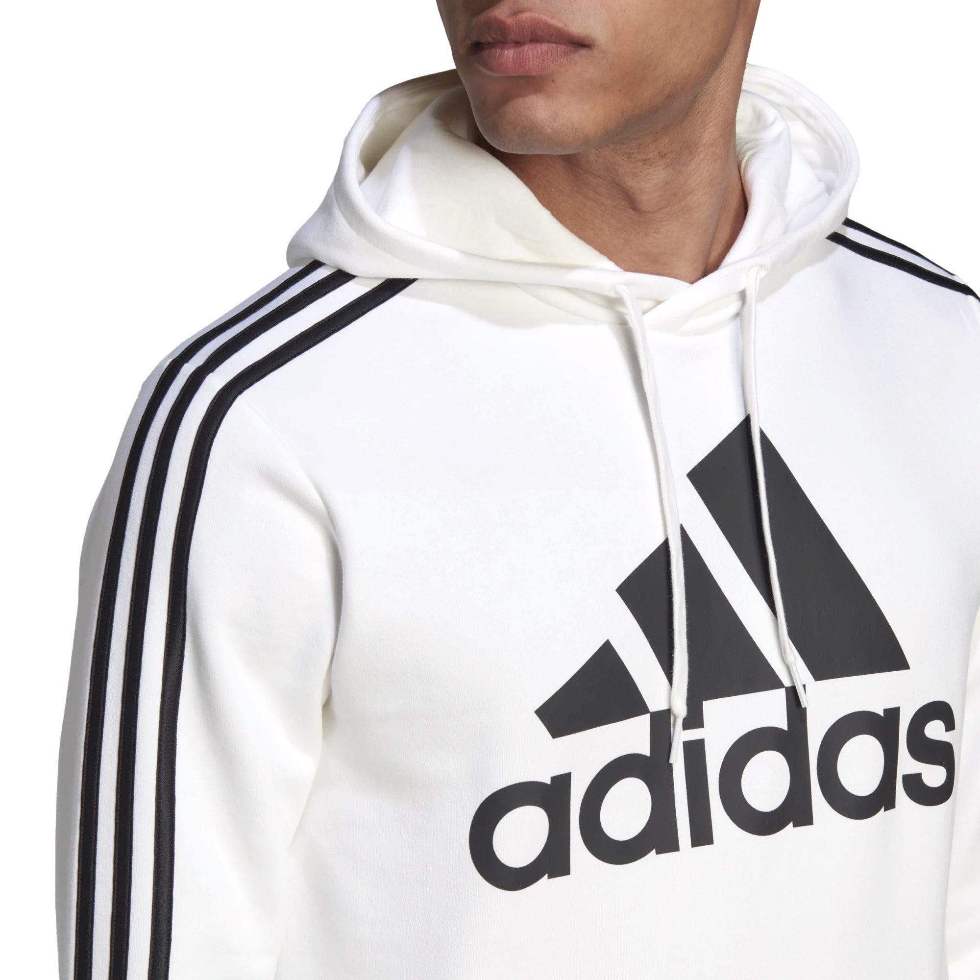 Adidas hoodie stripes logo "Essentials fleece" wit