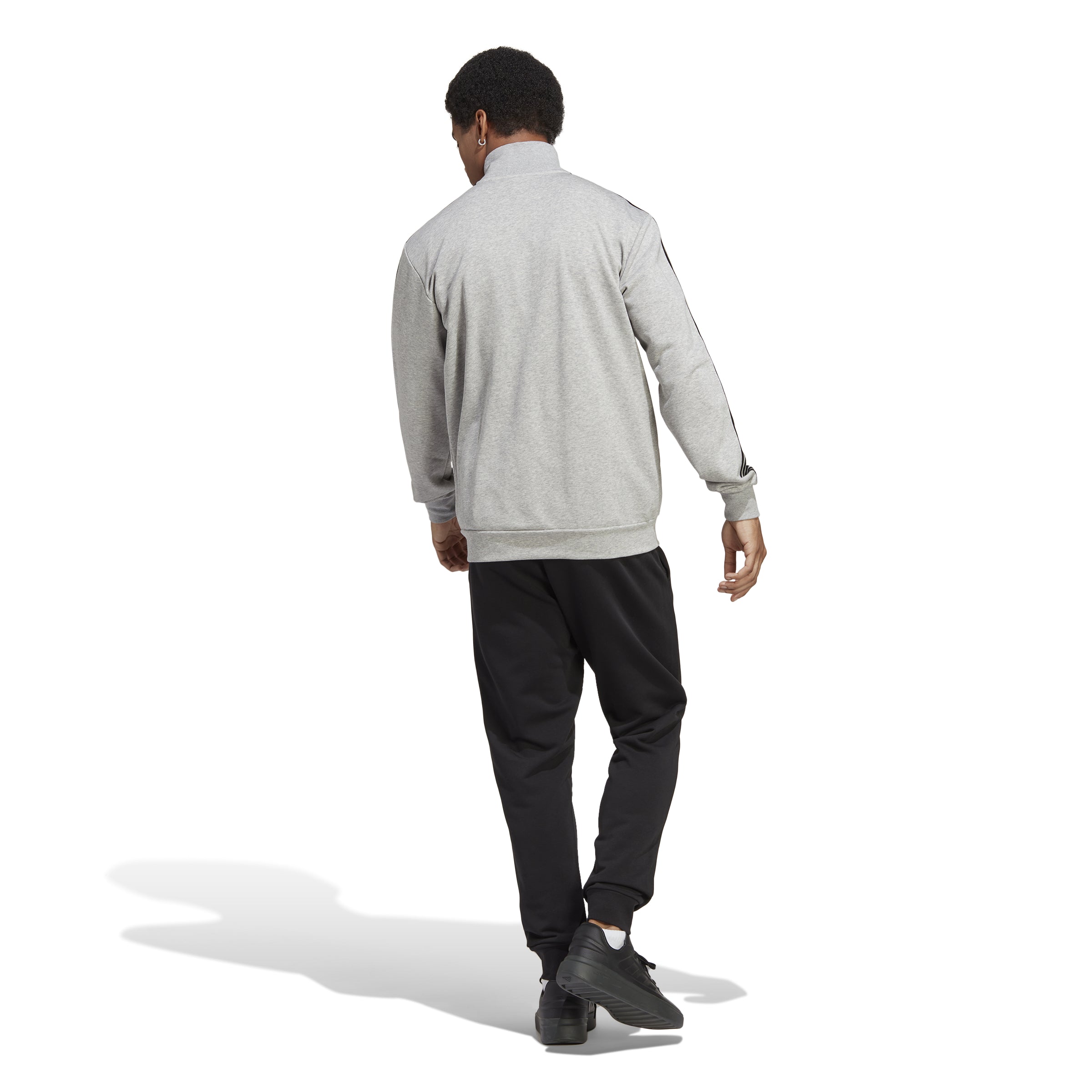 Adidas trainingspak 3 stripes terry track grijs/zwart
