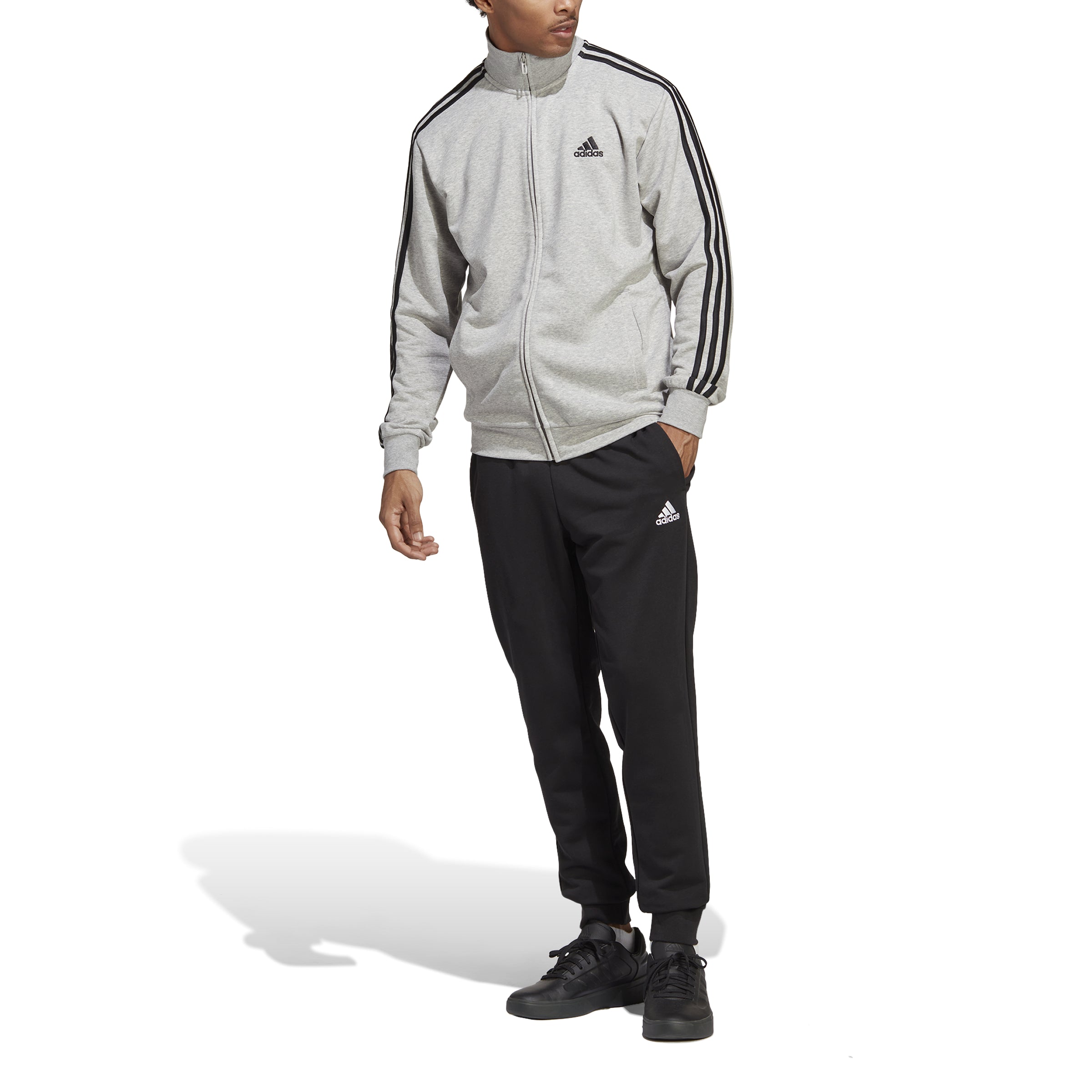 Adidas trainingspak 3 stripes terry track grijs/zwart