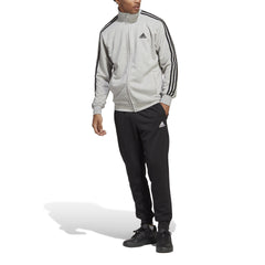 Adidas trainingspak 3 stripes terry track grijs/zwart