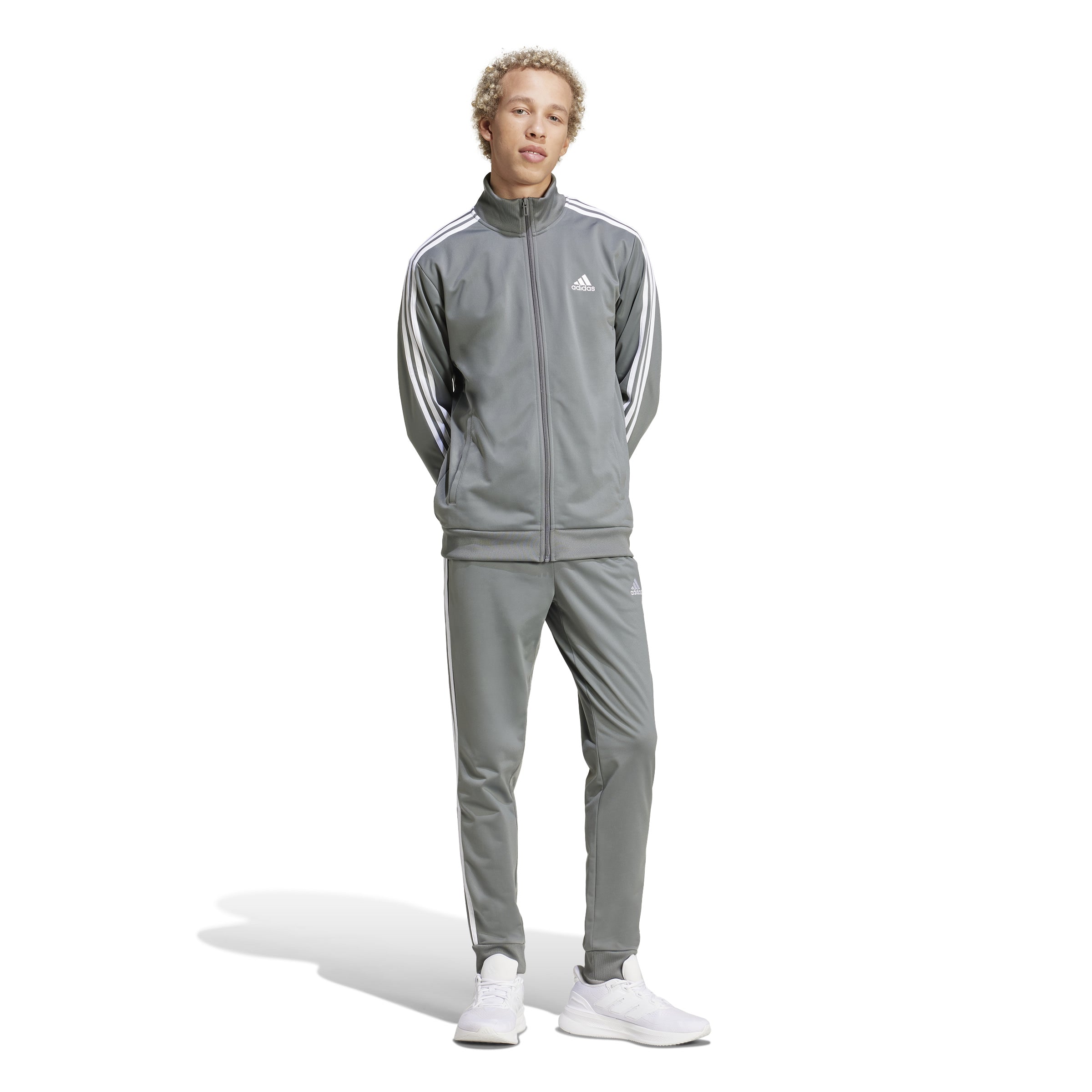 Adidas trainingspak 3 stripes tricot track grijs