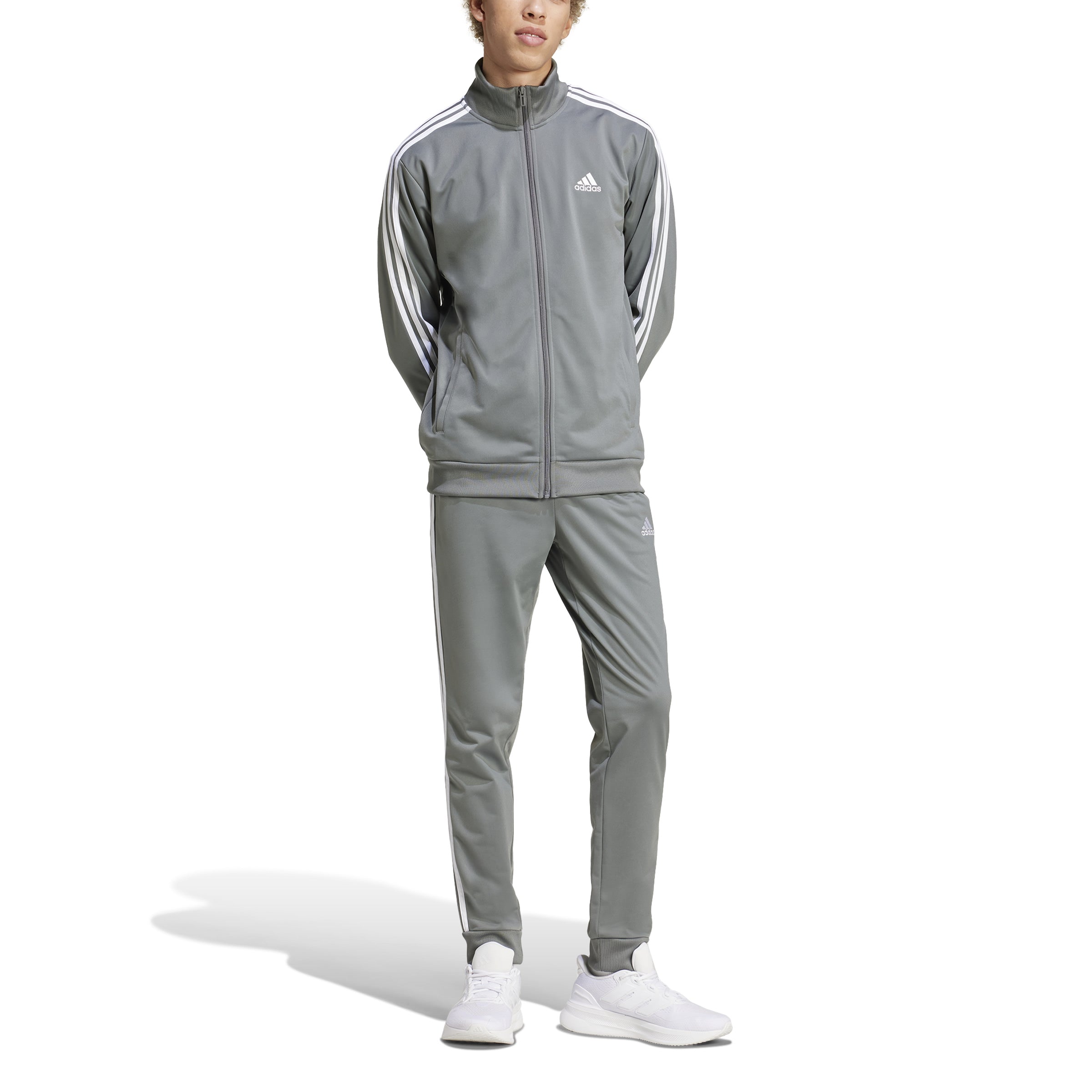 Adidas trainingspak 3 stripes tricot track grijs