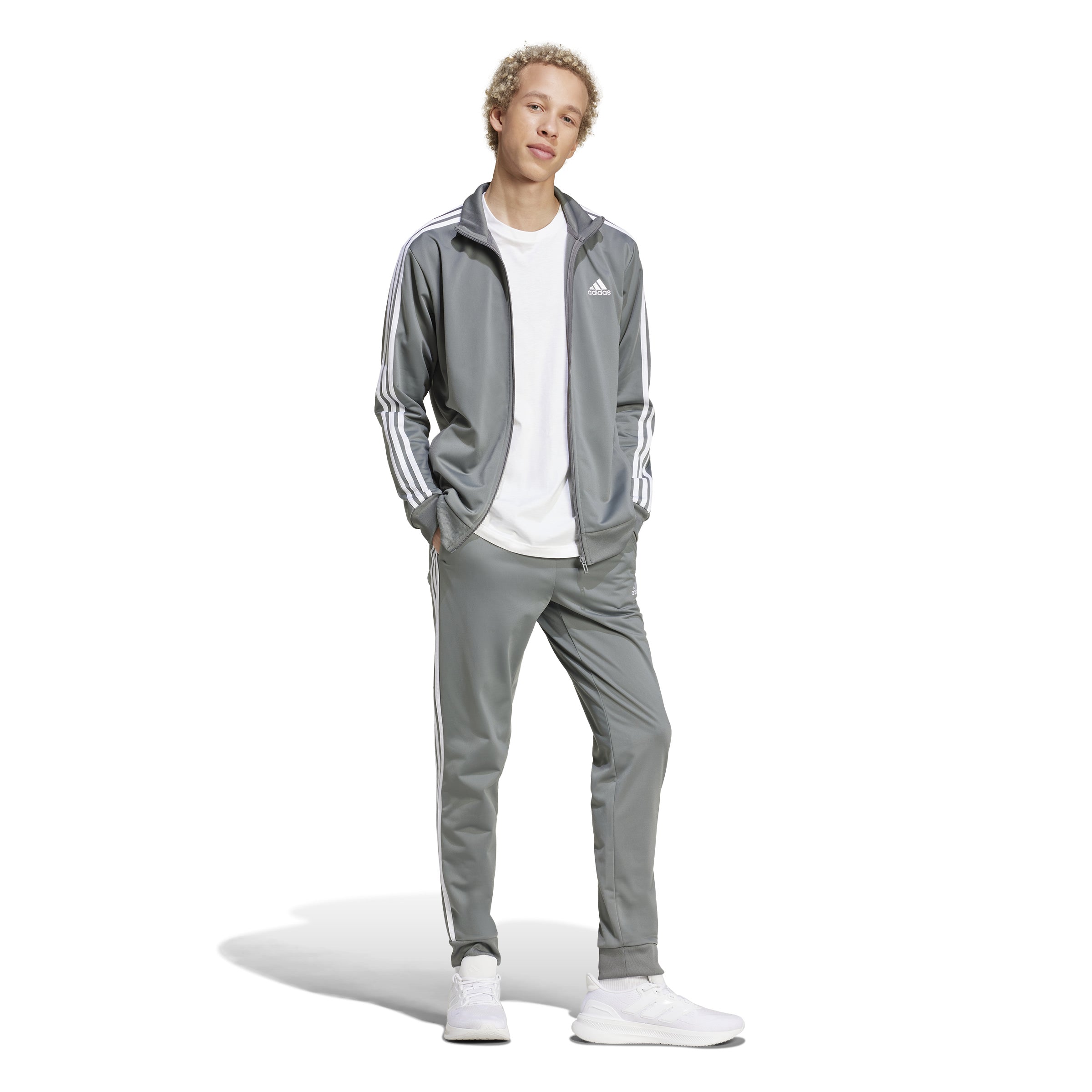 Adidas trainingspak 3 stripes tricot track grijs