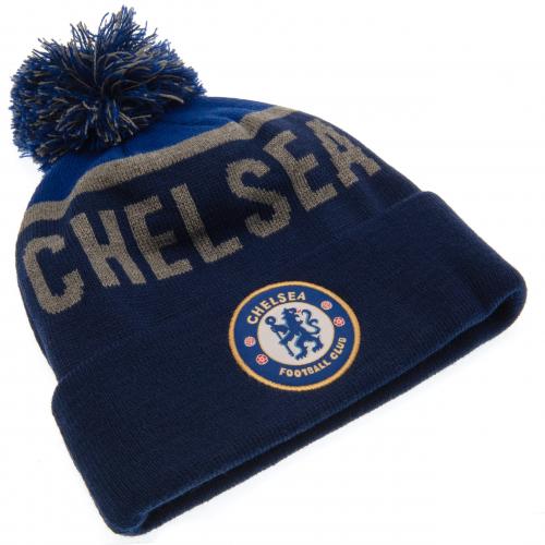 Chelsea muts pompon texte bleu/gris