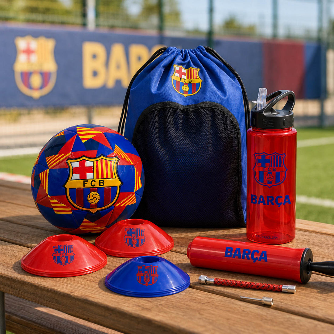 FC Barcelona trainingset - Bal - Gymtas - Drinkfles - Pomp - Pionnen