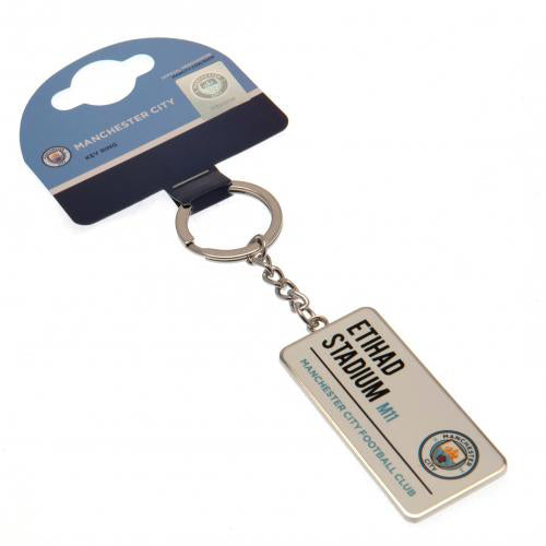 Manchester City key ring plate Etihad Stadium white